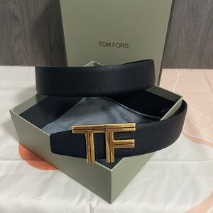 Tom Ford Black Belt with Gold TF Buckle